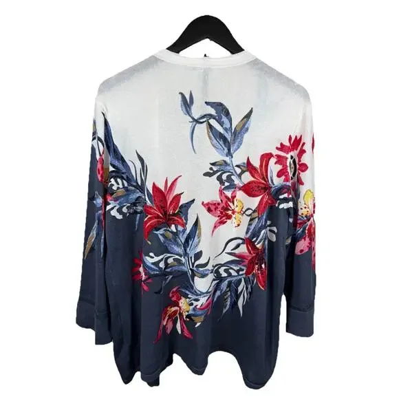 Chicos Open Front Cardigan Sz 3 XL Cotton Blend Summer Romance 3/4 Sleeve Floral - Picture 2 of 7